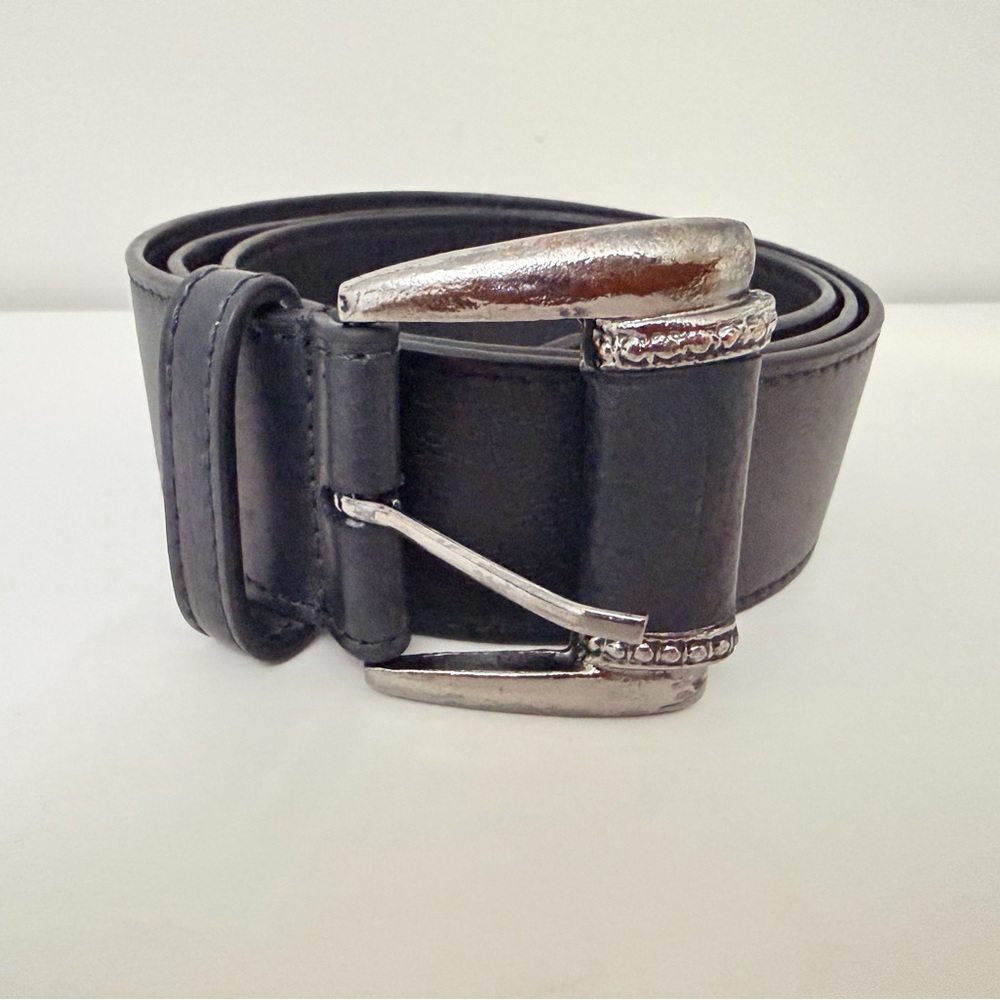 Free People - Women’s Black Leather Belt with Silver Buckle